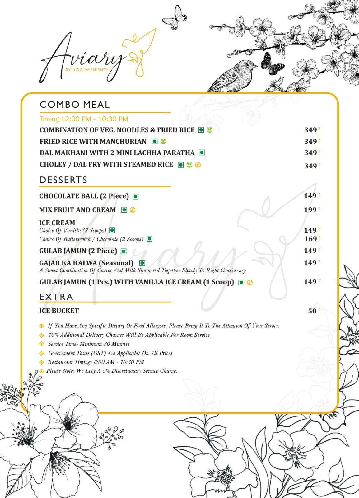 Aviary Cafe Rishikesh menu