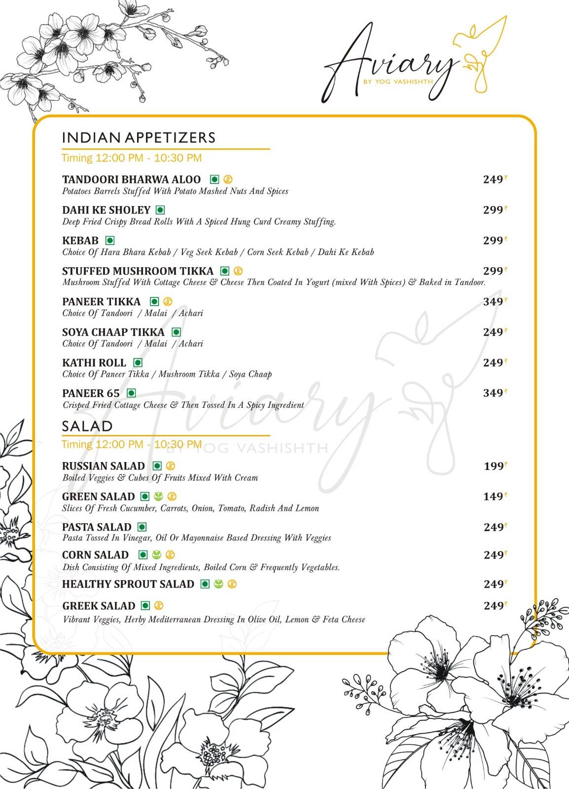 Aviary Cafe Rishikesh menu