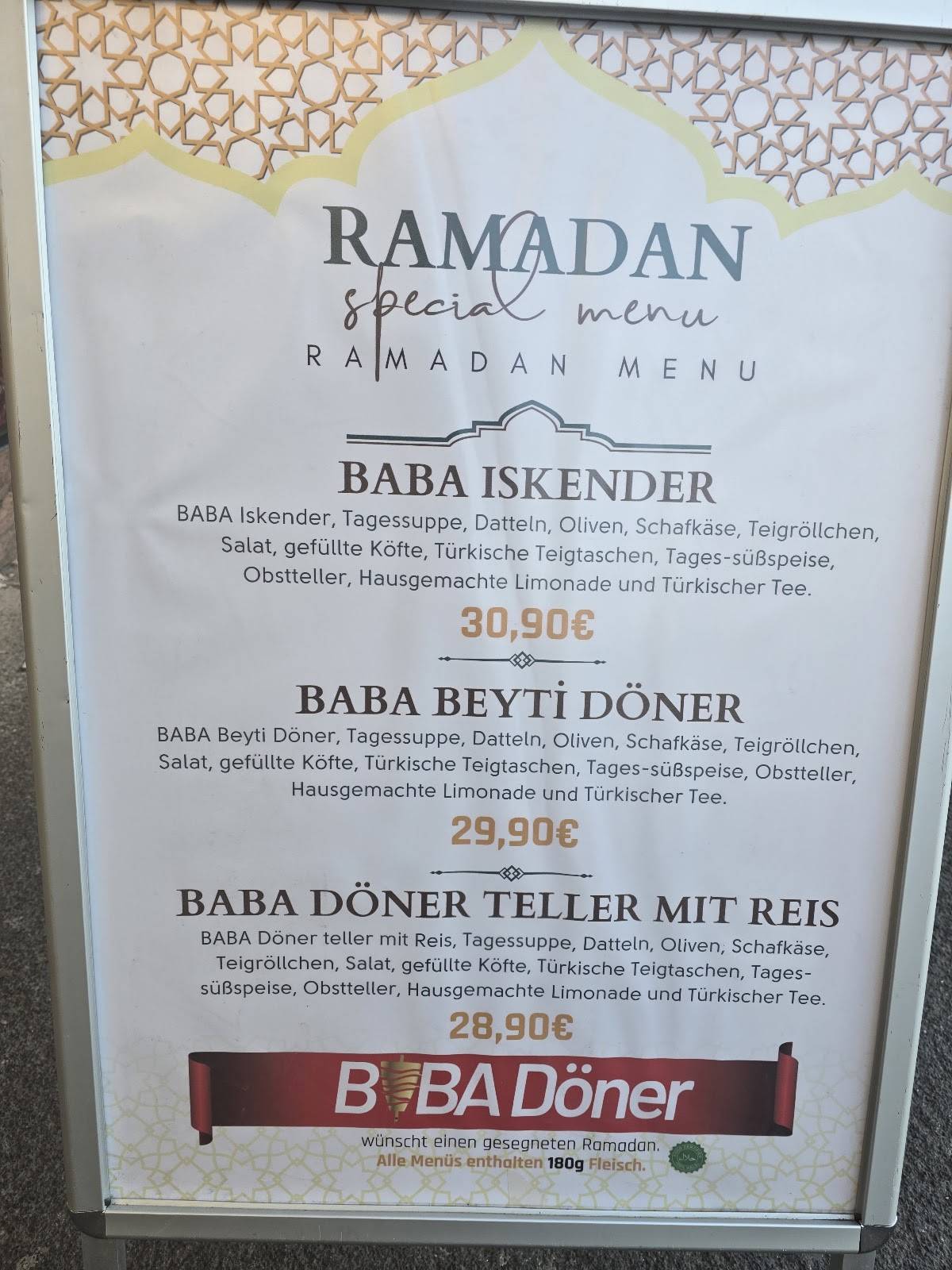 Speisekarte von BABA Döner restaurant, Wien