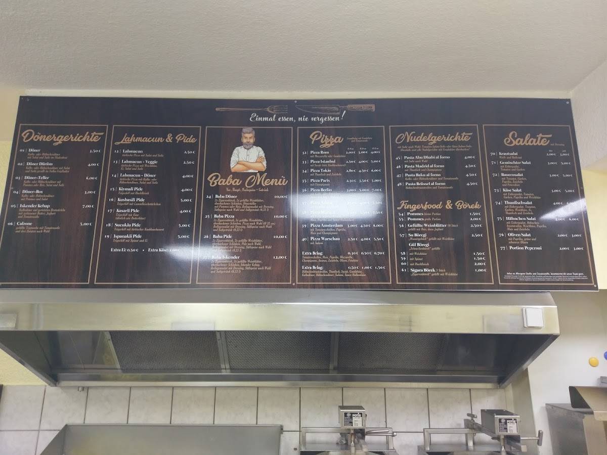 Menu at BABA Döner restaurant, Salzgitter