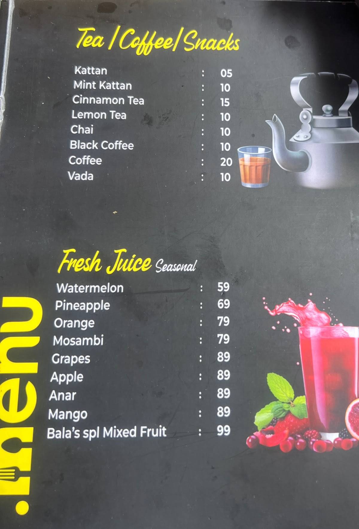 BALA'S HUB menu