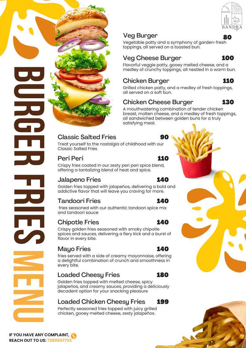 BANDRA CAFE menu