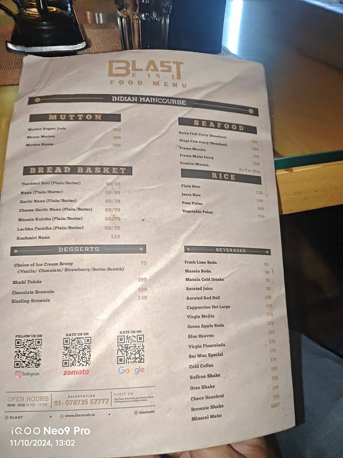 BLAST (CAFE - RESTAURANT - CATERING) menu