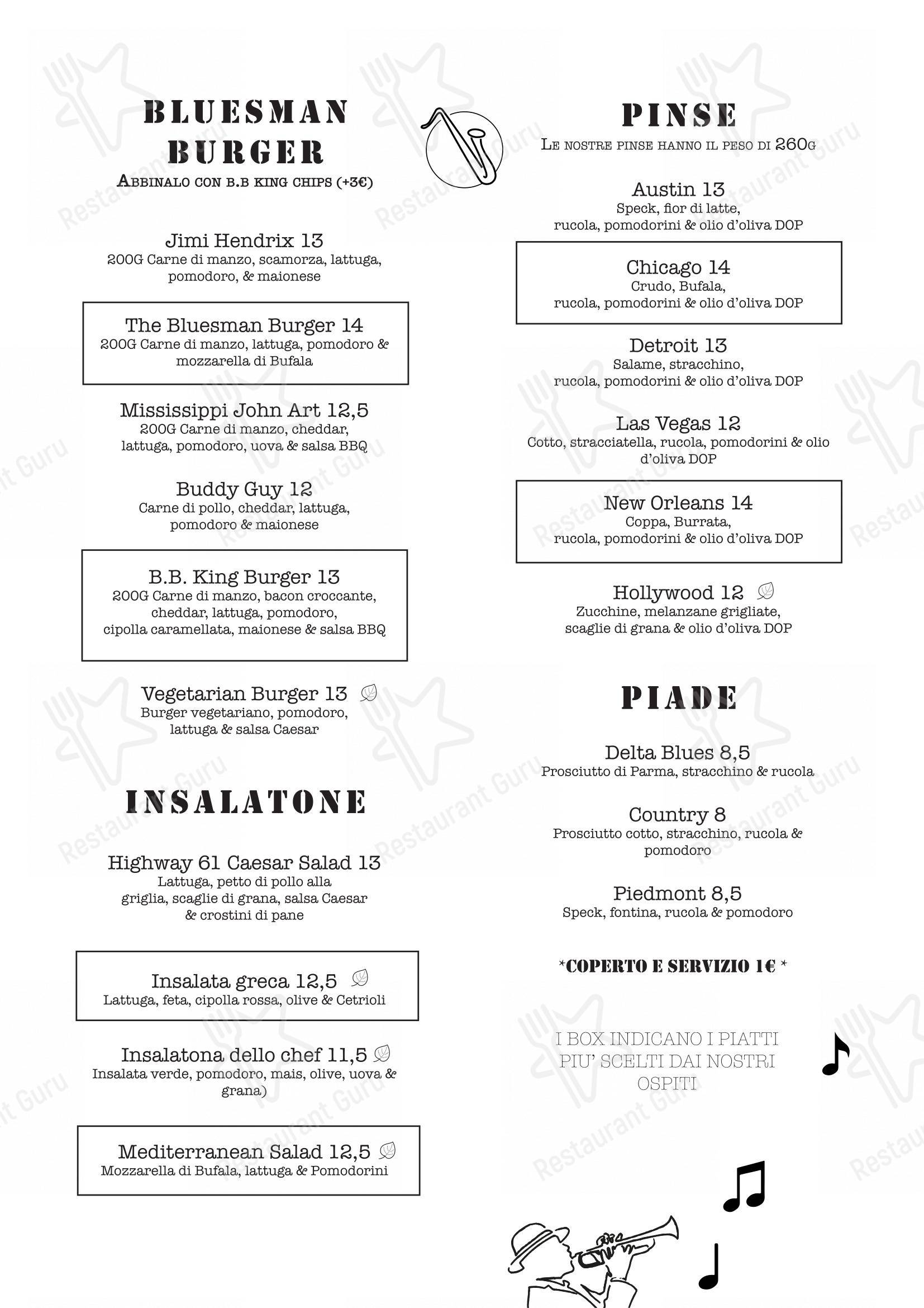 Menu per BLUES CANAL in Milano