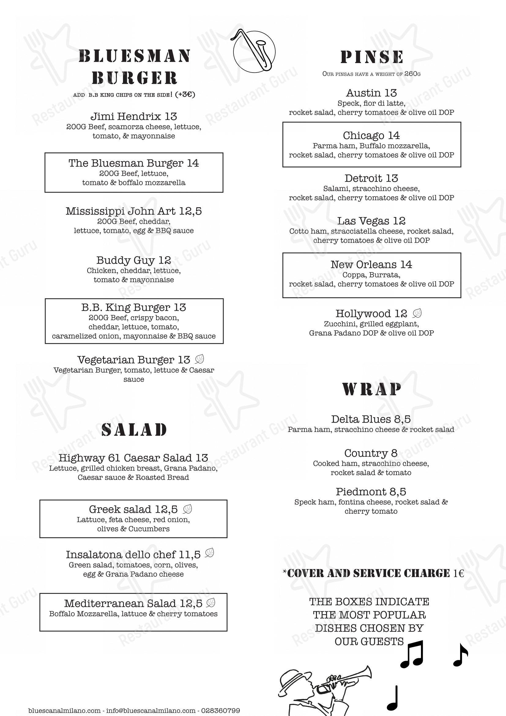Menu bar per BLUES CANAL pub & bar