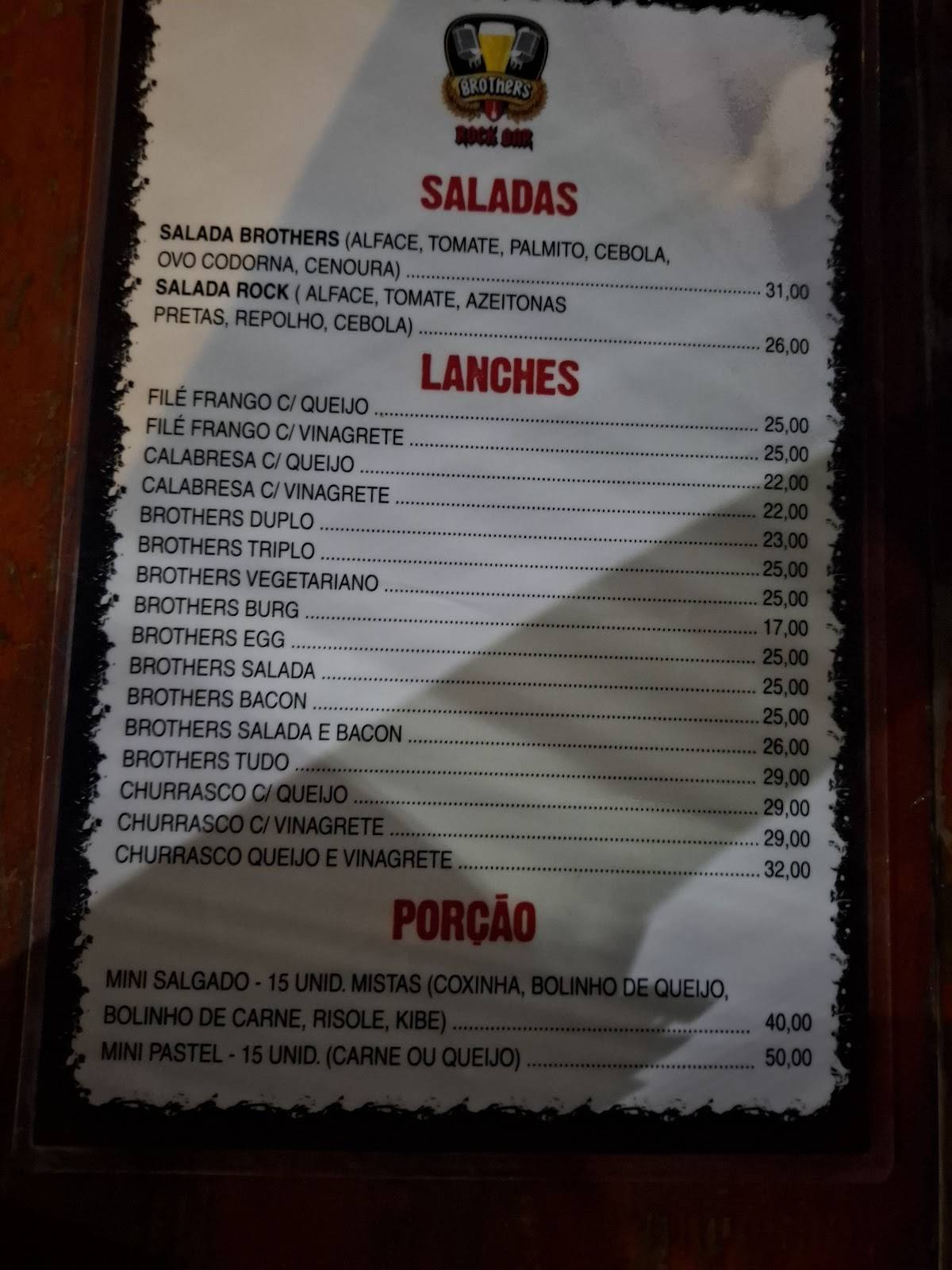BROTHERS ROCK BAR cardápio