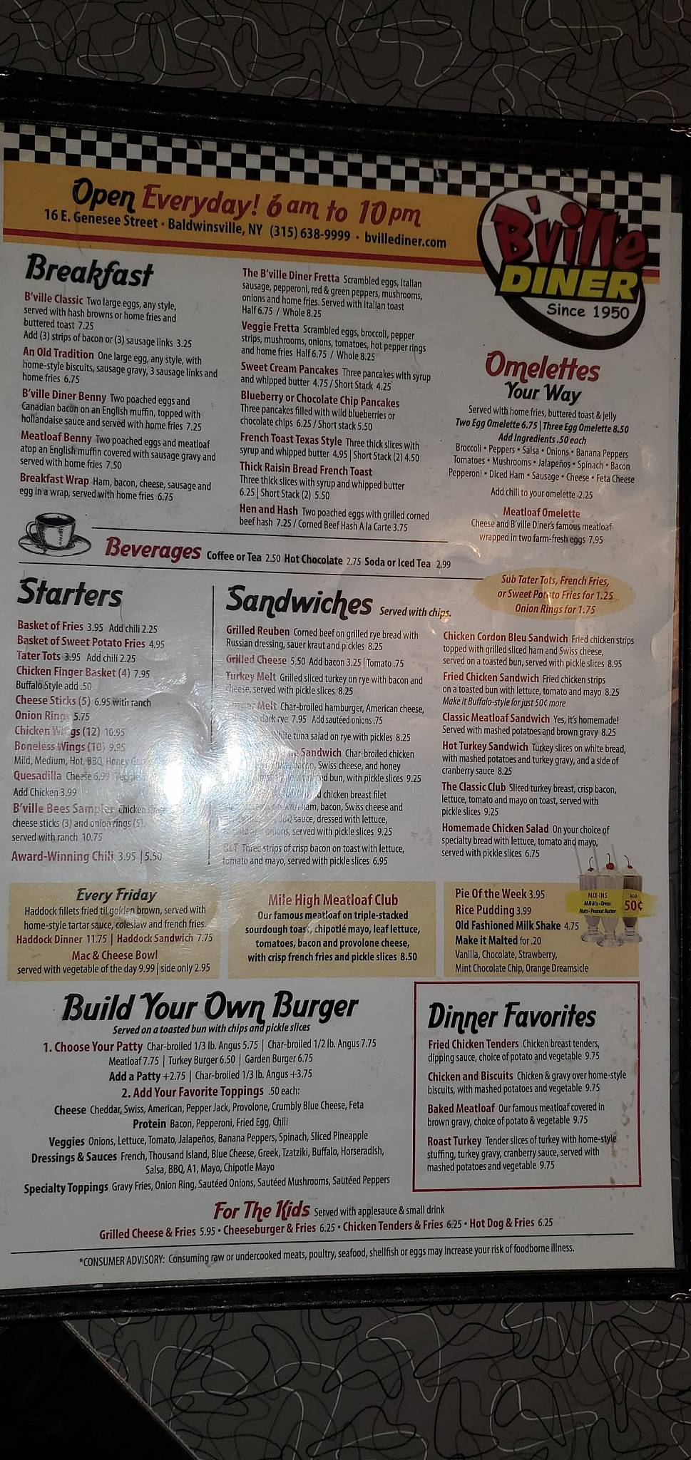 Menu At B'Ville Diner Restaurant, Baldwinsville