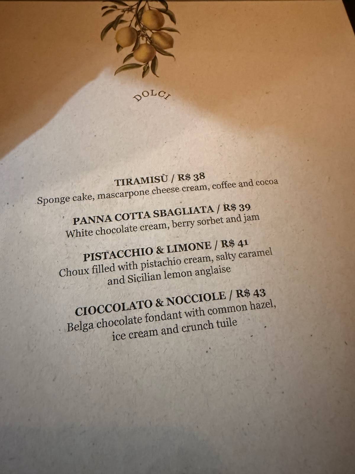 Babbo Osteria cardápio