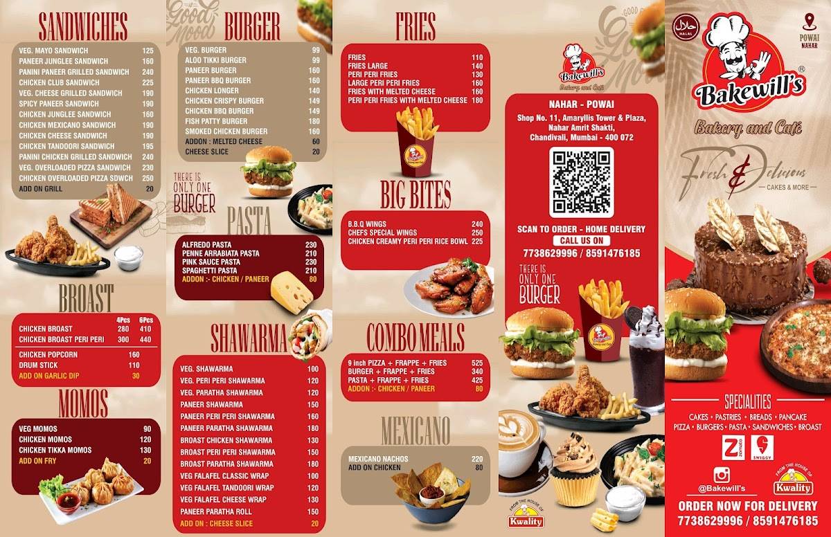 Bakewill's Bakery and Cafe menu