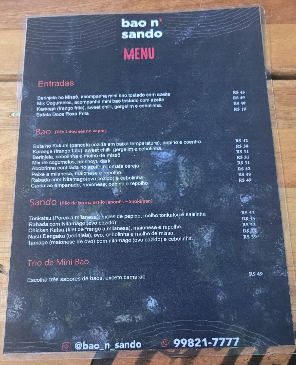 Bao n' Sando cardápio