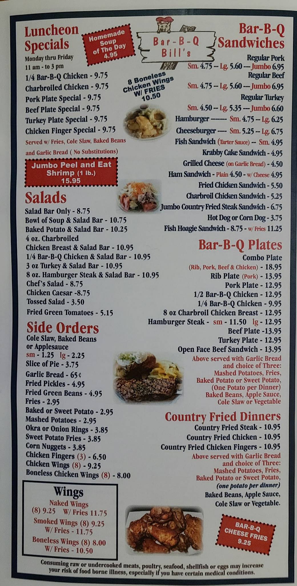 Menu at BarBQ Bill's, Chiefland