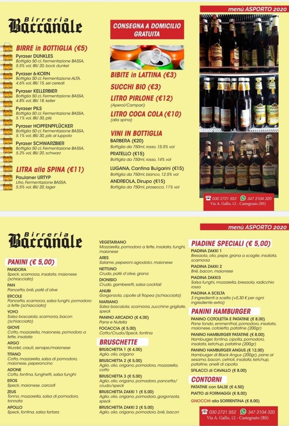 Menu di Bar Il Baccanale 