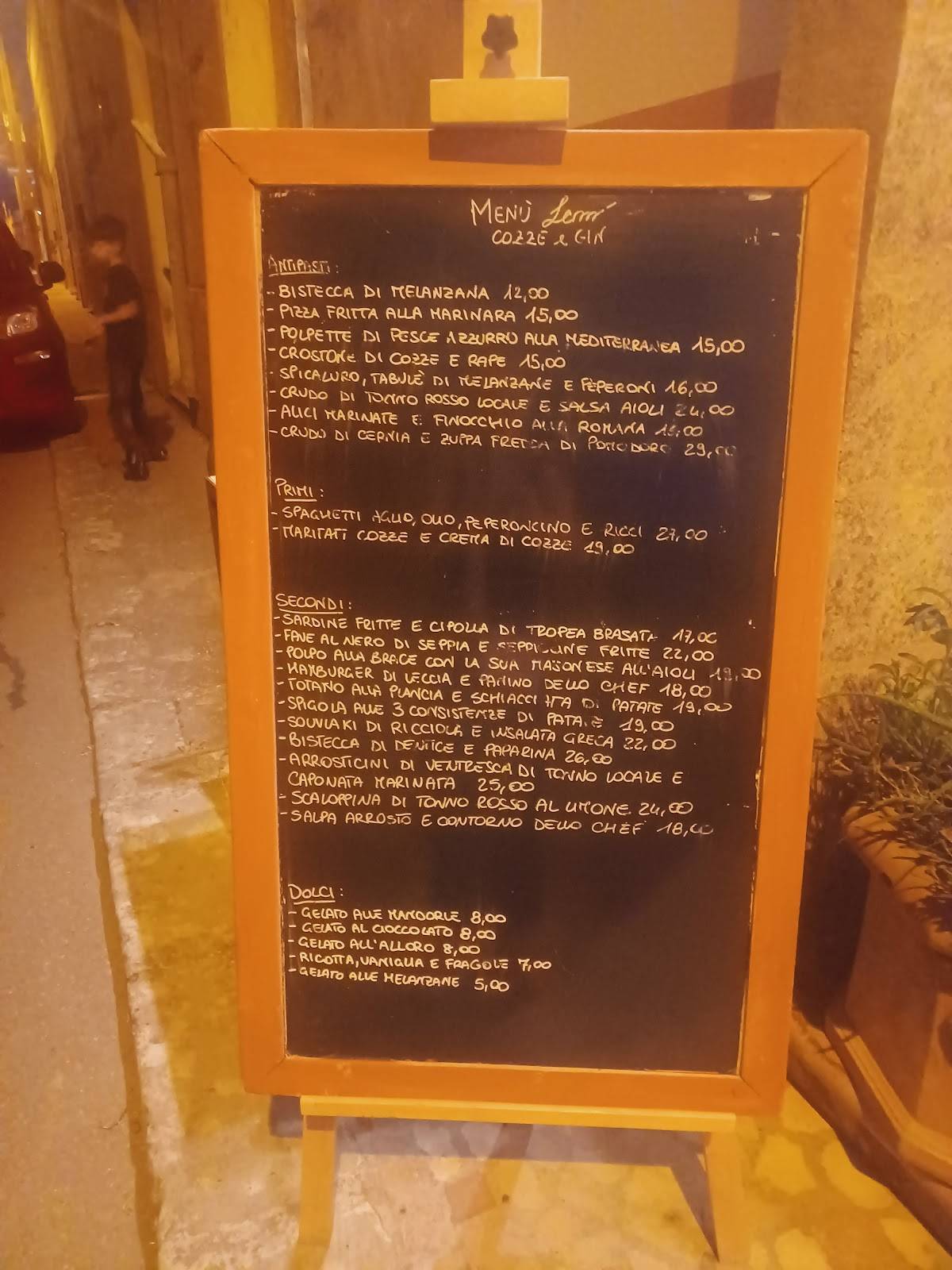Menu di Bar Lemì - Cozze e Gin - Ippazio Turco Chef - Storico Bistrot di Pesce 