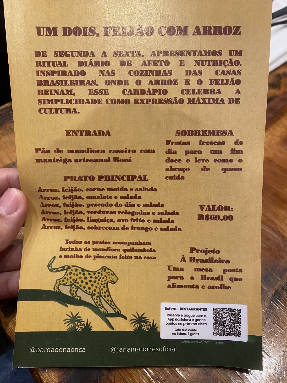 Bar da Dona Onça cardápio