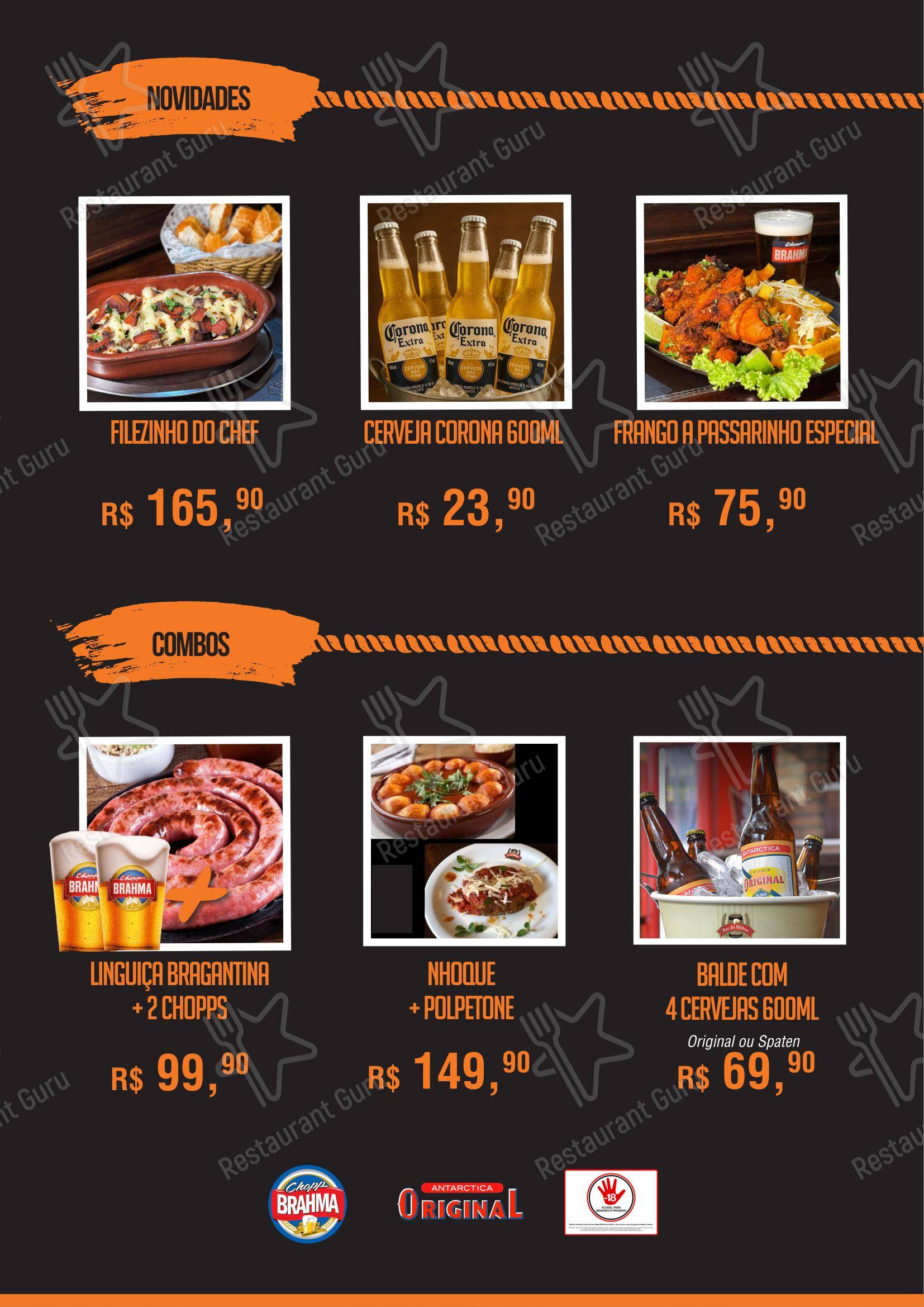 Menu para Bar do Milton pub & bar