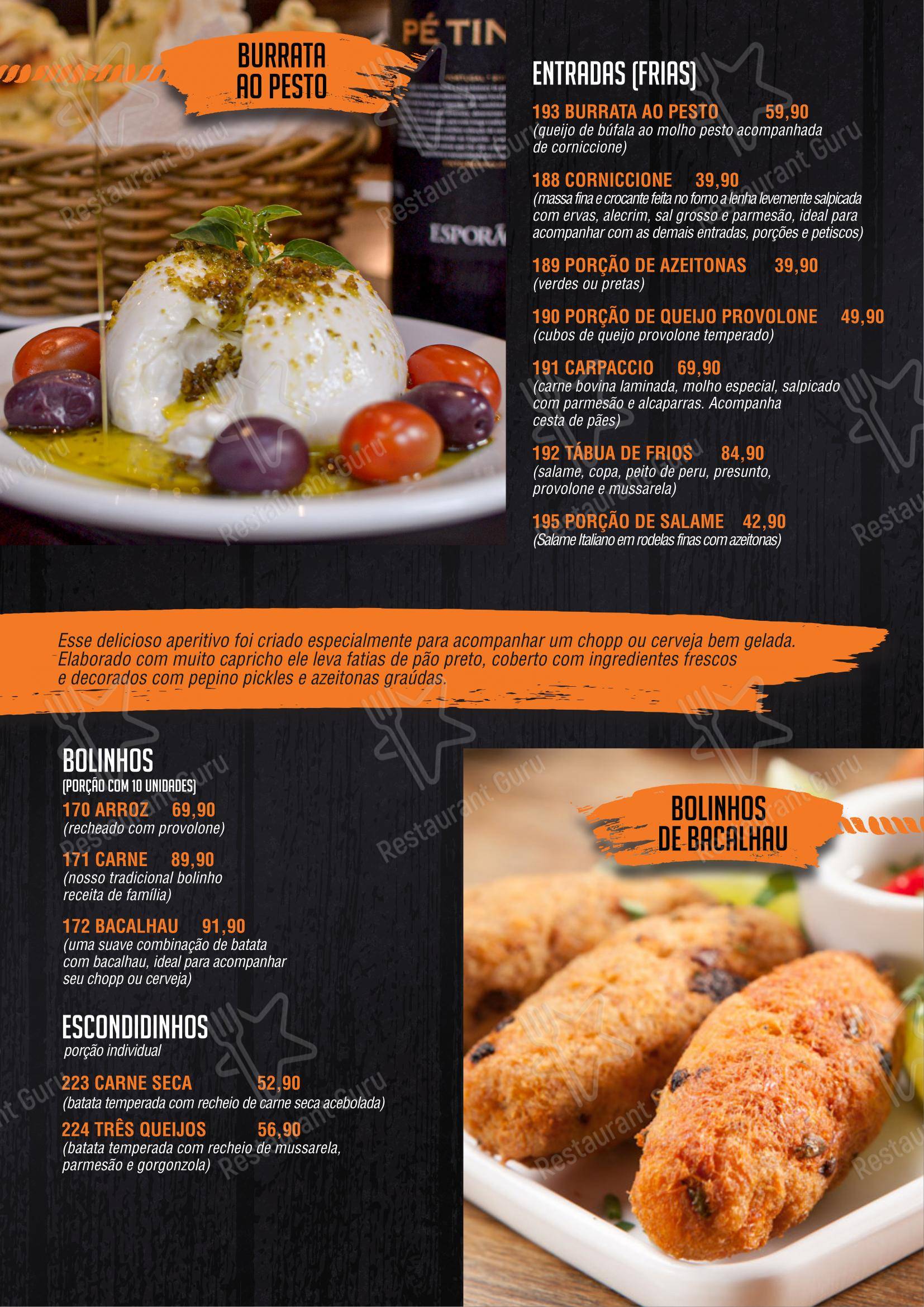 Menu para Bar do Milton em São Paulo