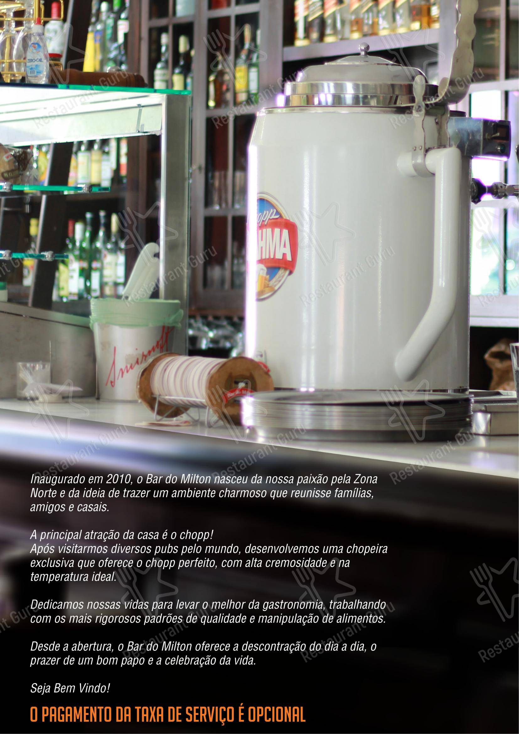 Menu para Bar do Milton em São Paulo