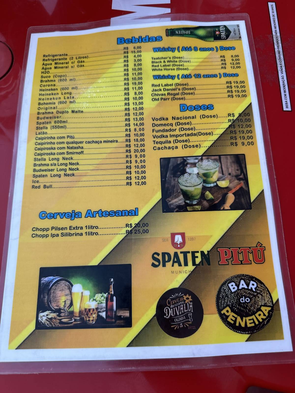 Bar do Peneira cardápio