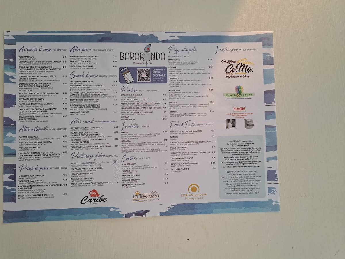 Menu di Barafonda 