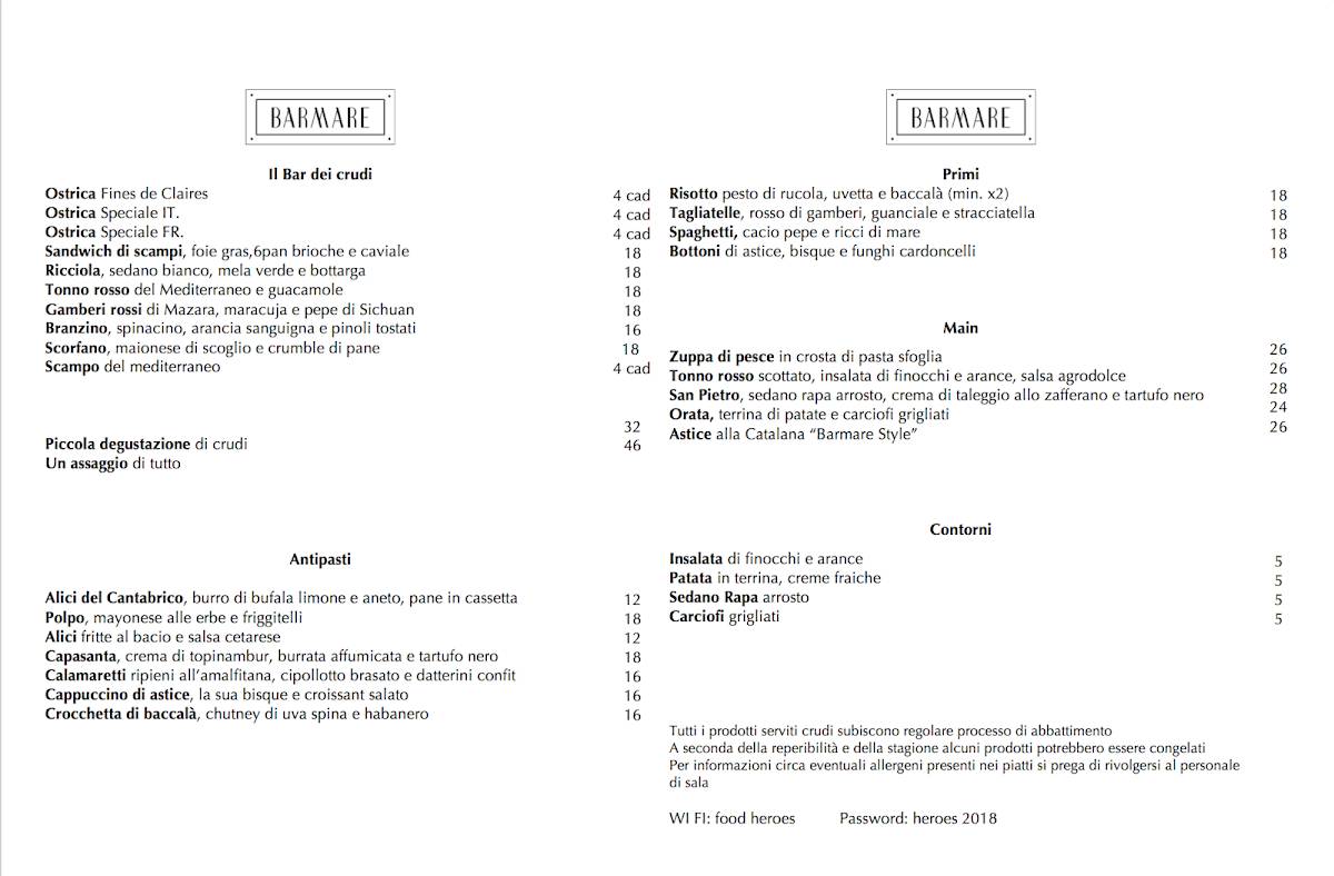Menu di Barmare 