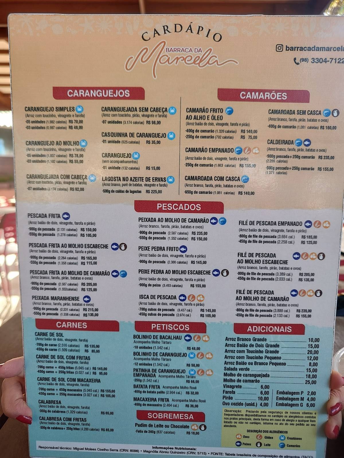 Barraca da Marcela cardápio