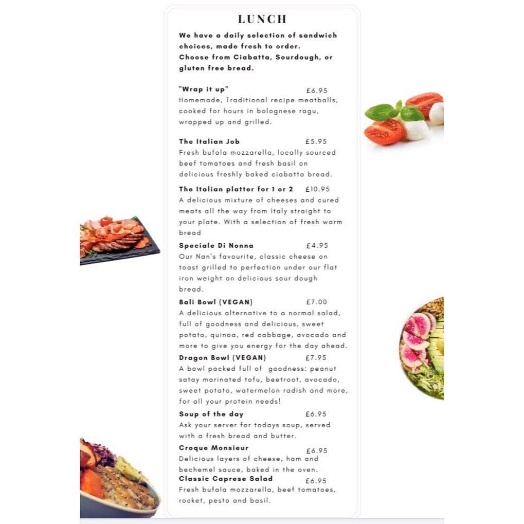 Menu at Basil and Co Ristorante Italiano cafe, Whitstable