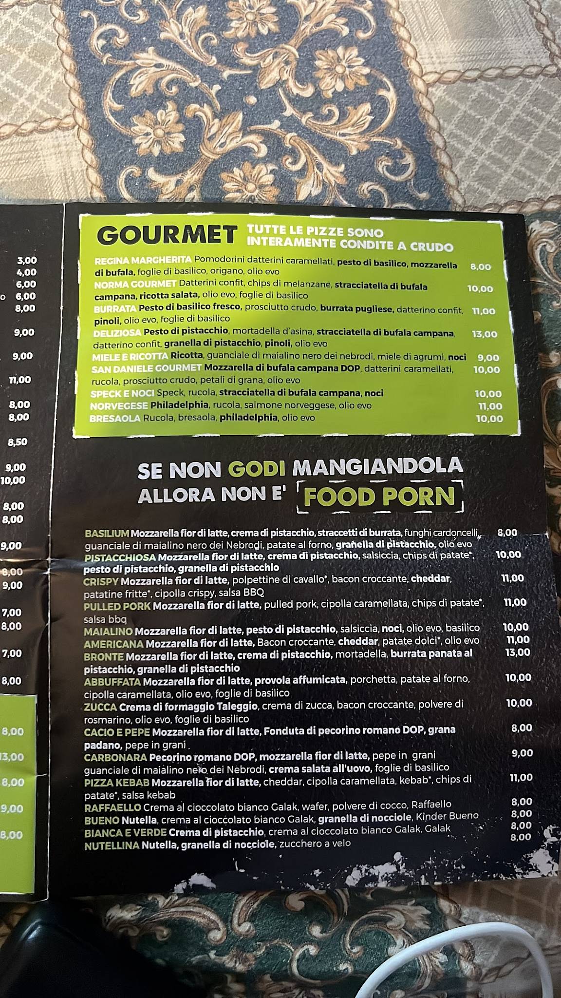 Menu di Basilium pizzeria Food-porn 