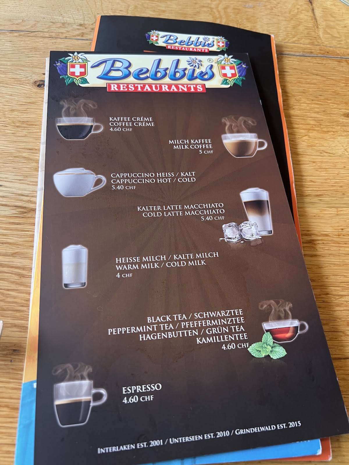 Menu di Bebbis Restaurant 