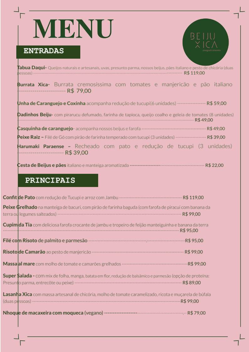 Beiju Xica cardápio