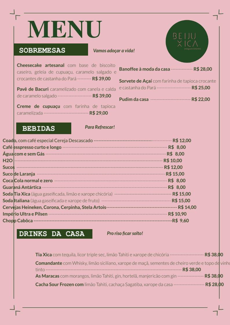 Beiju Xica cardápio
