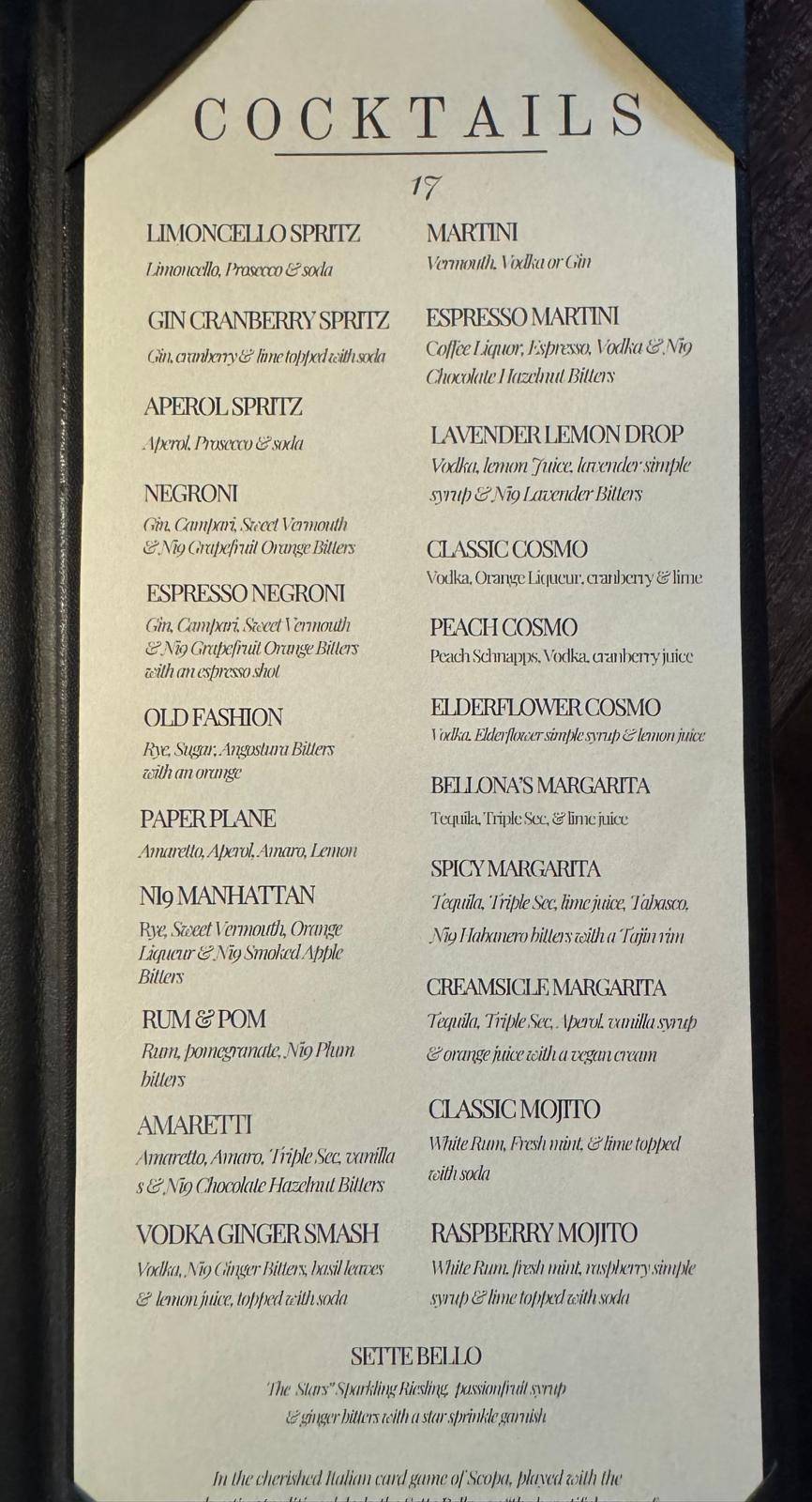 Menu de Bellona Jane