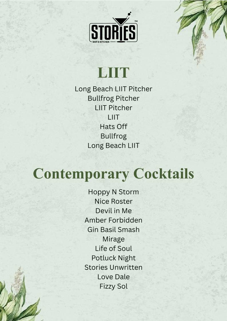 Stories Bar & Kitchen - Rajajinagar menu