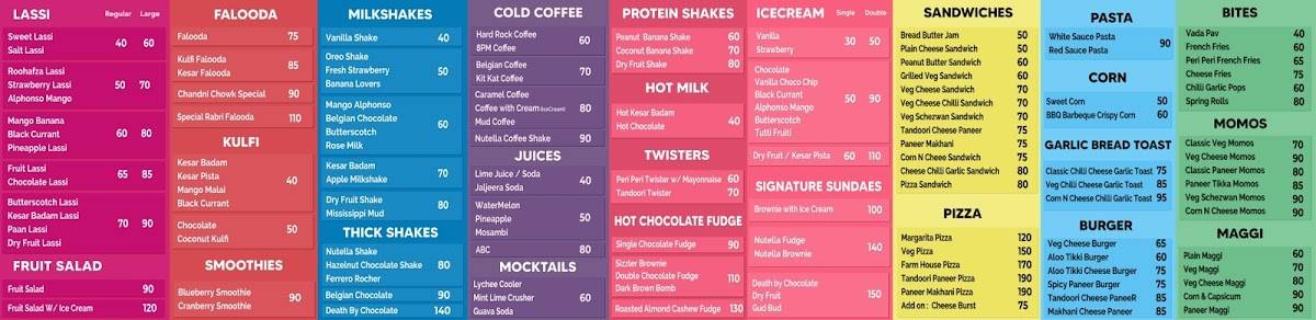 The Lassi Corner menu