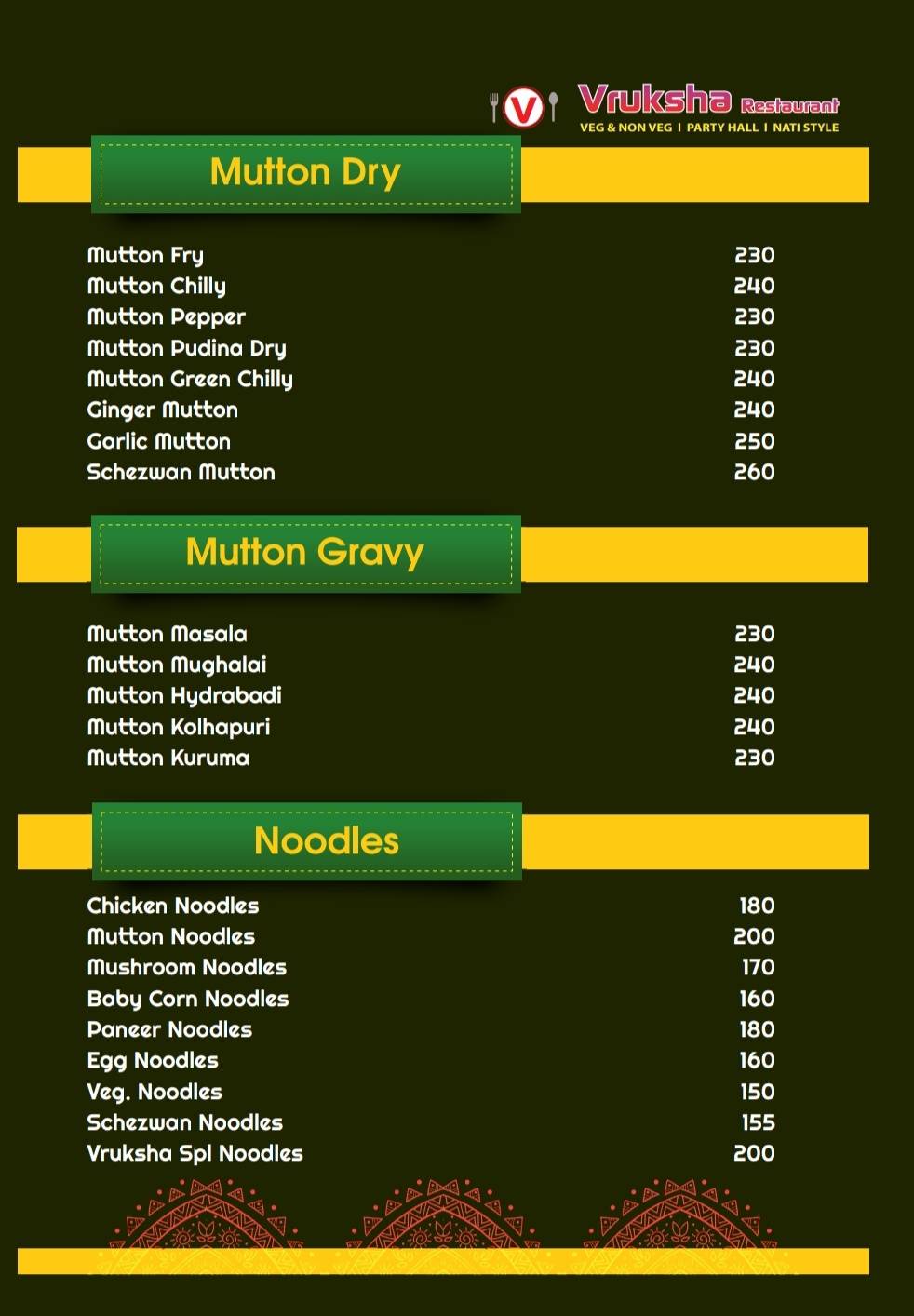 VRUKSHA RESTAURANT menu