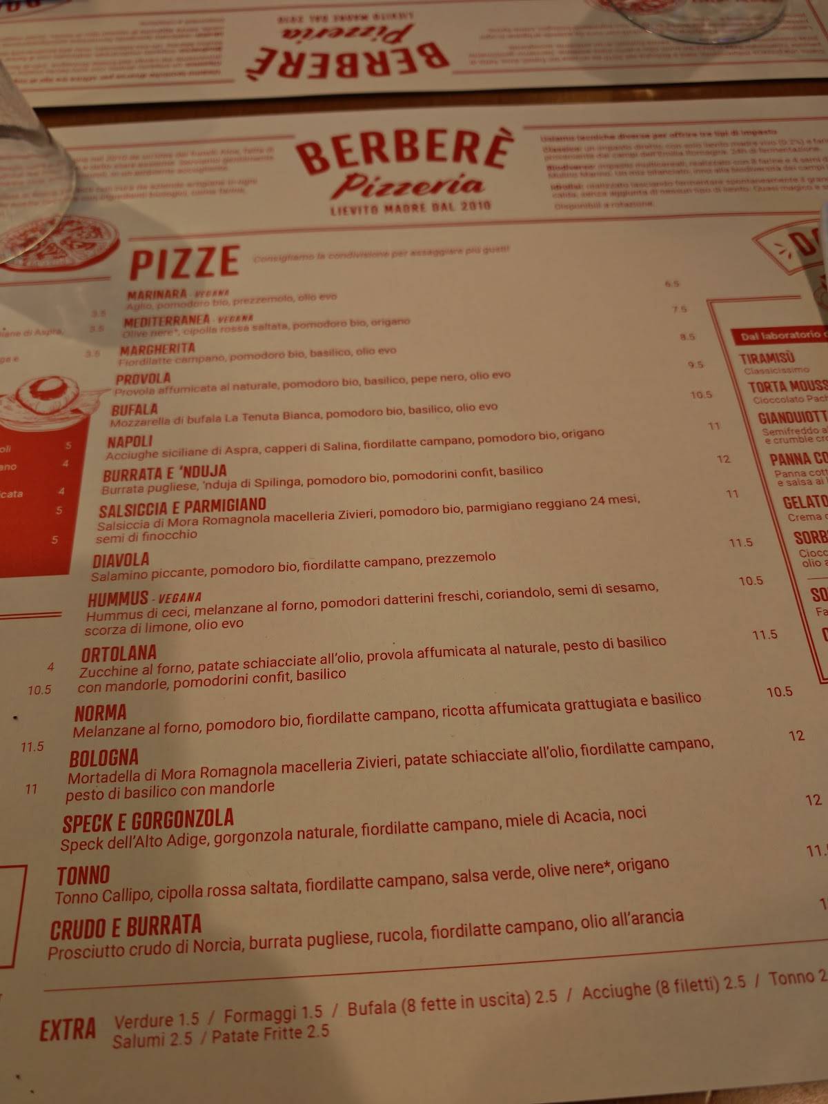 Menu di Berberè Milano Centrale 