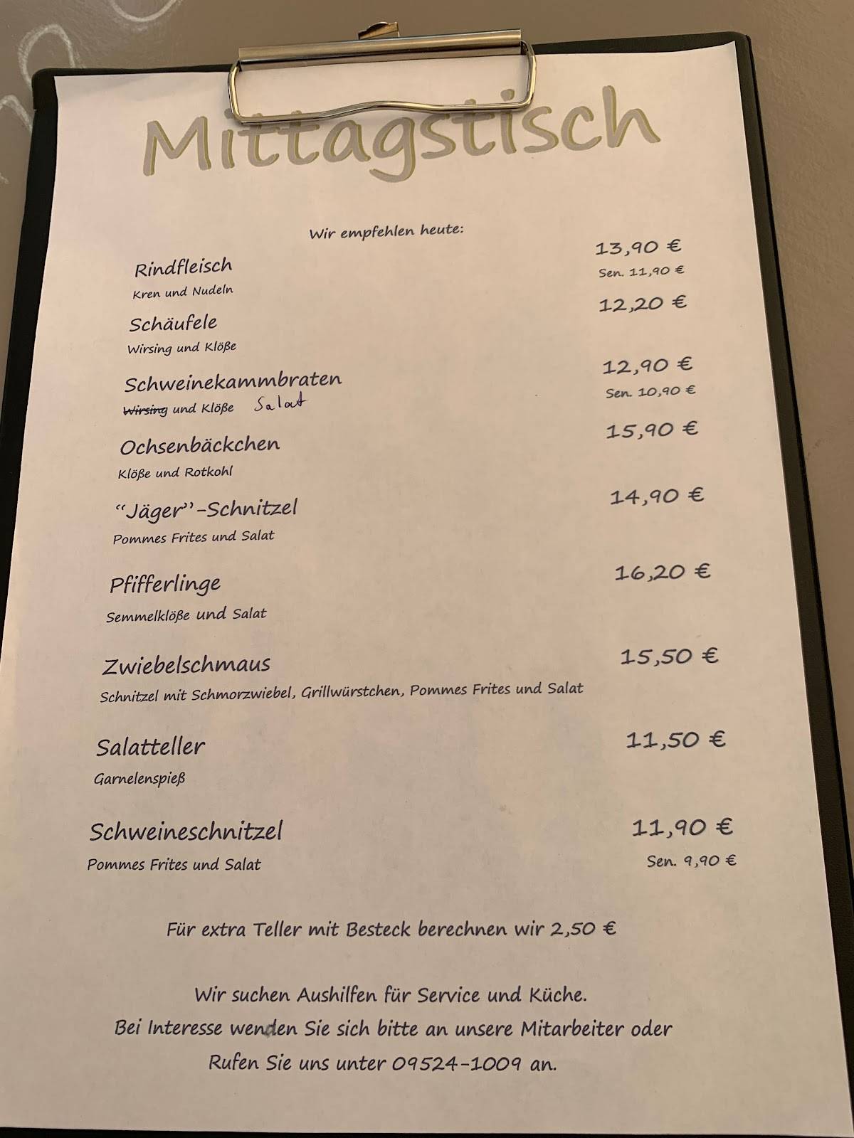 Speisekarte von Berghospiz Zeiler Käppele restaurant Zeil am Main