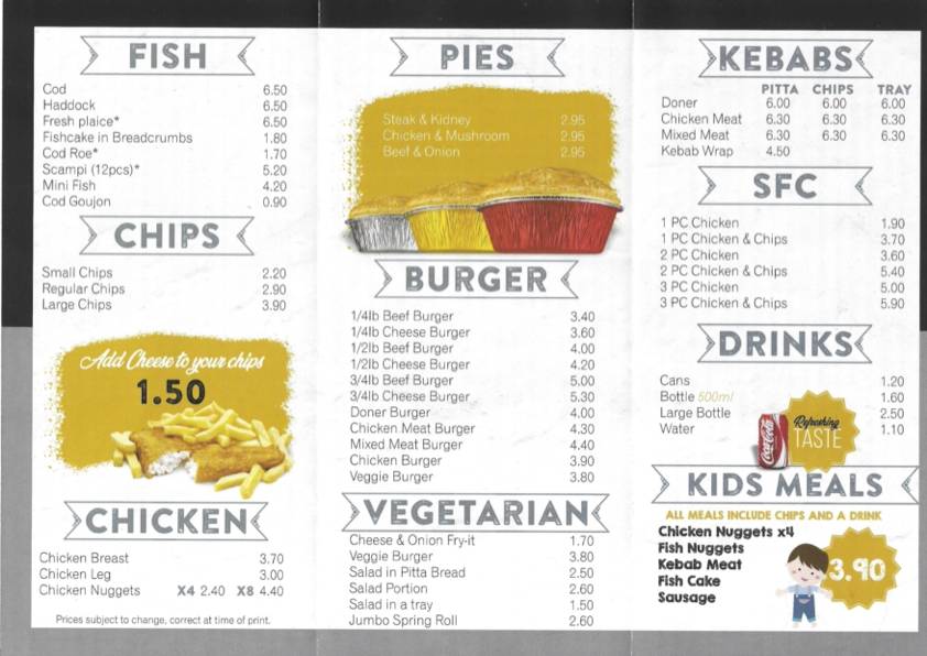 Menu at Berryfields Fish Bar, Aylesbury