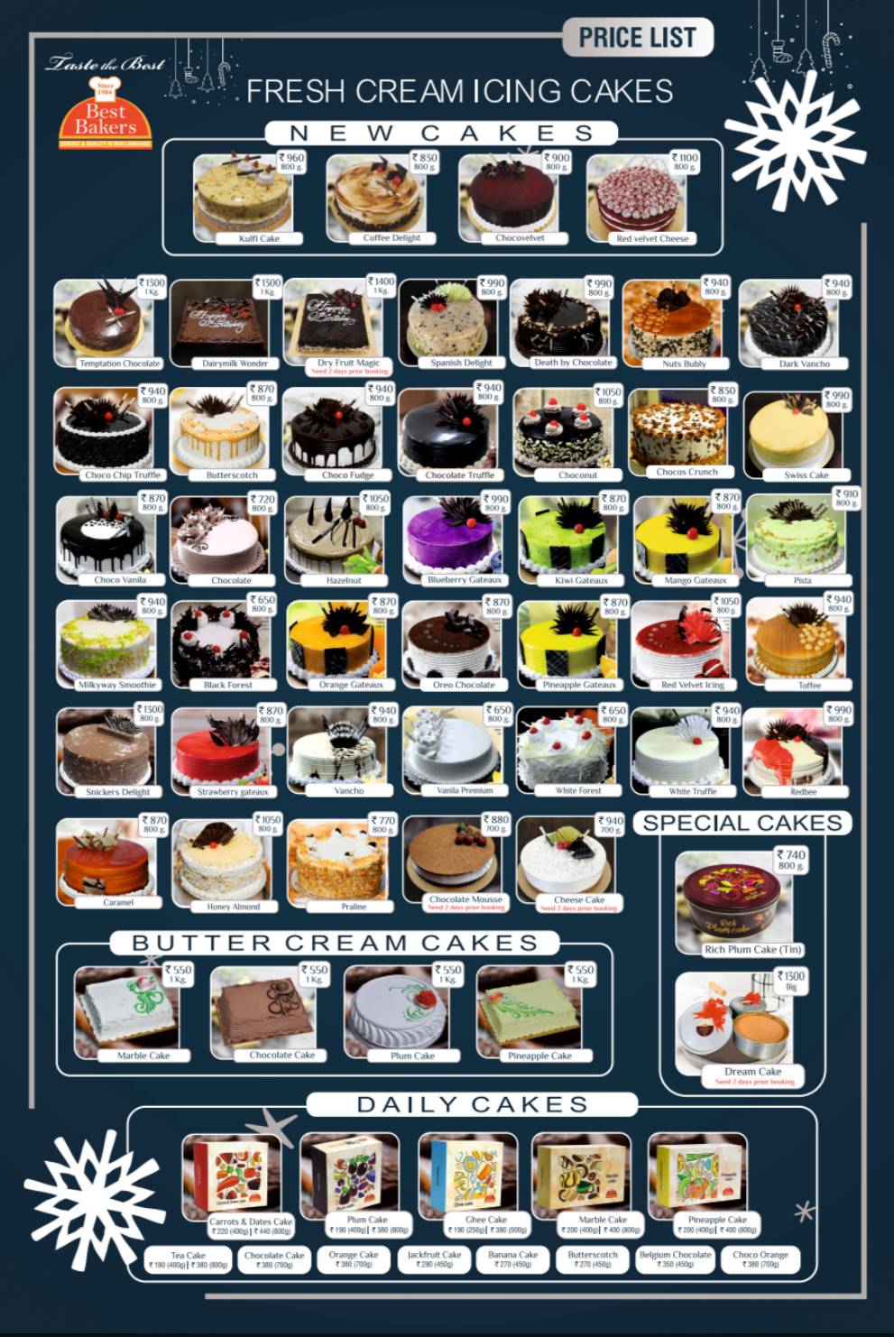 Best Bakers Manimala menu