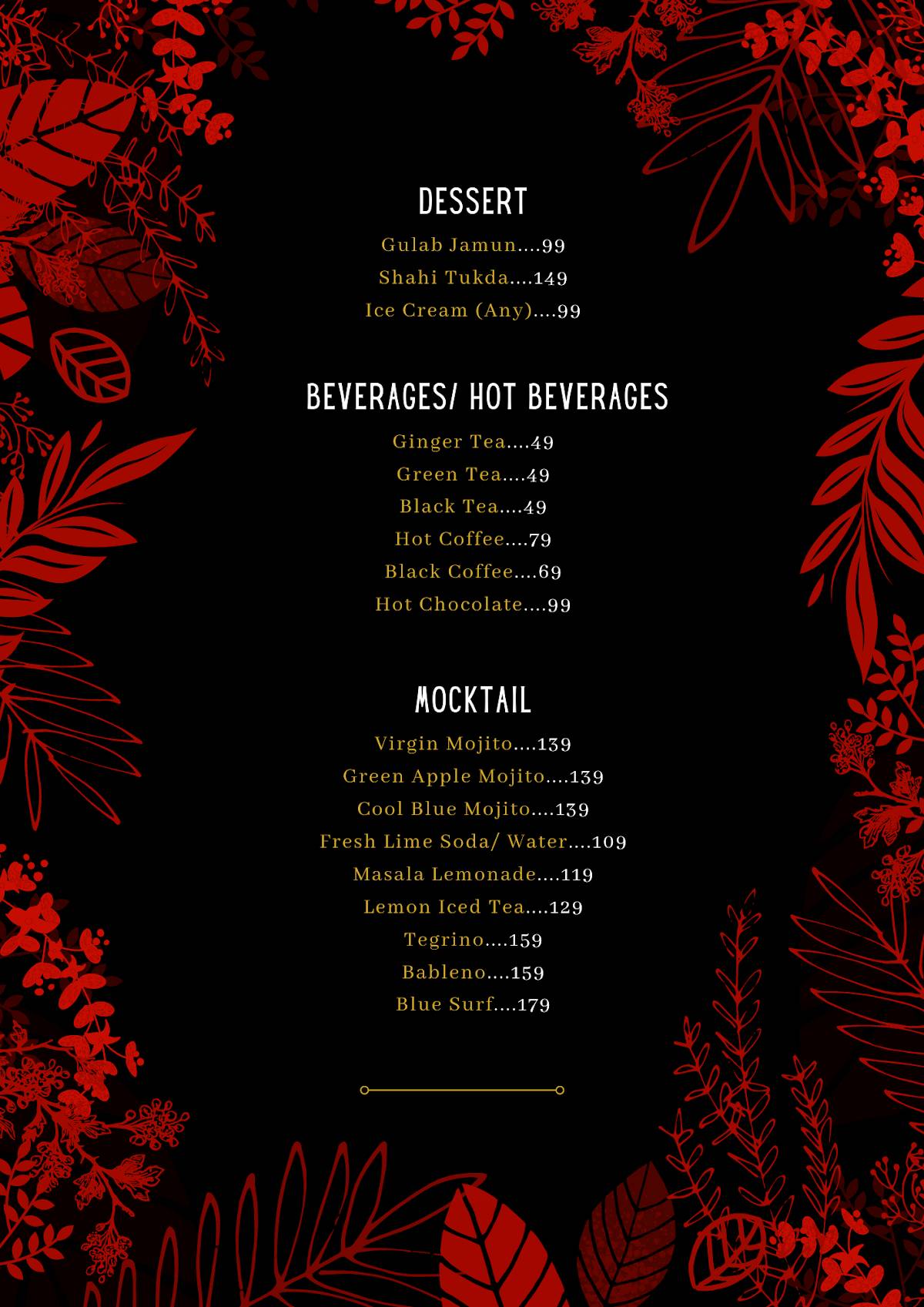BASIL RESTAURANT menu