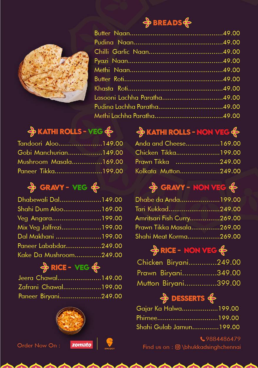 Bhukkad Singh menu