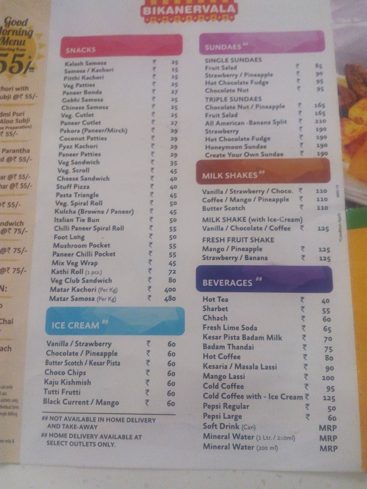Bikanervala Sector 62 Noida menu