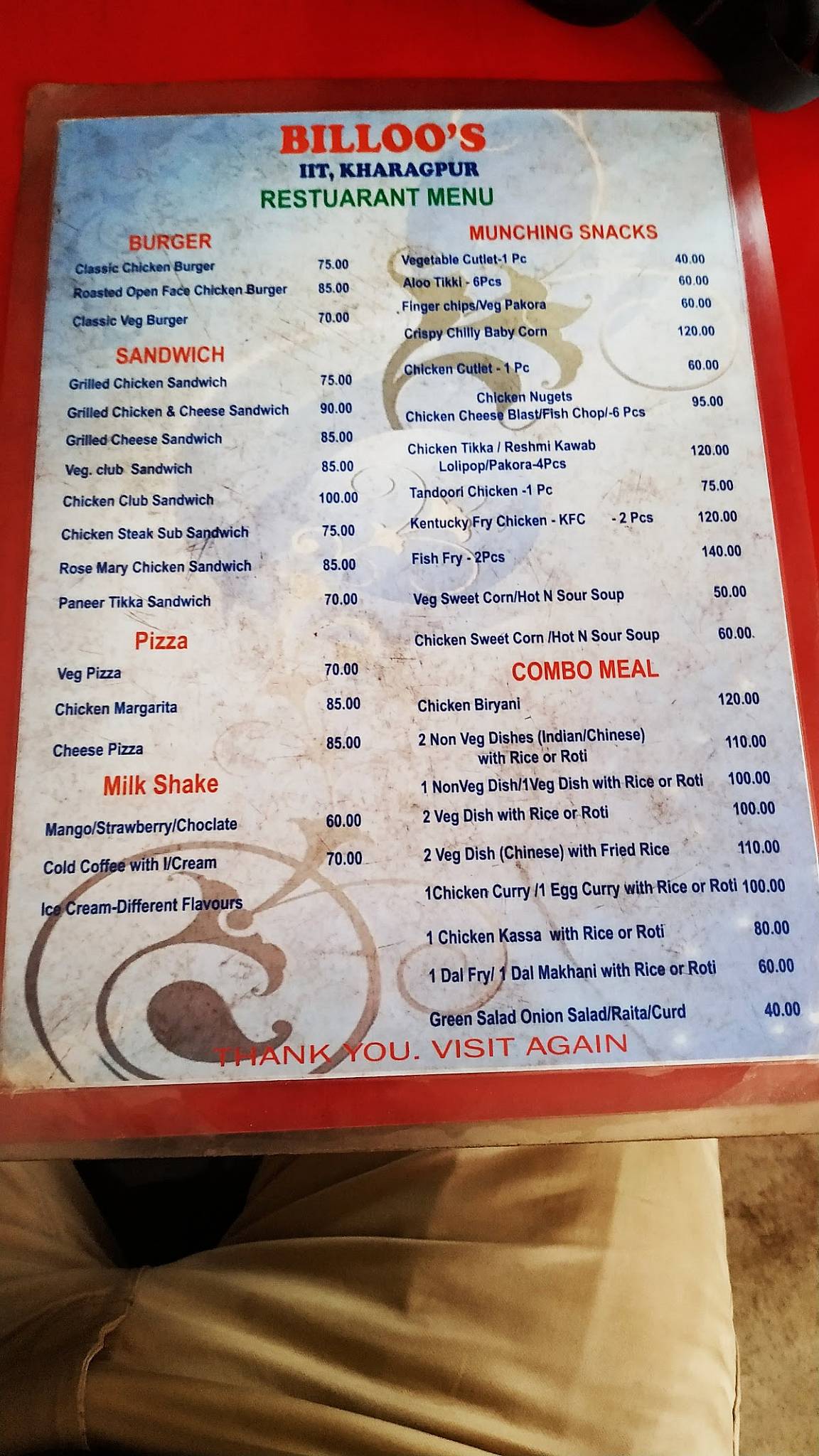 Billoo's Restaurant menu