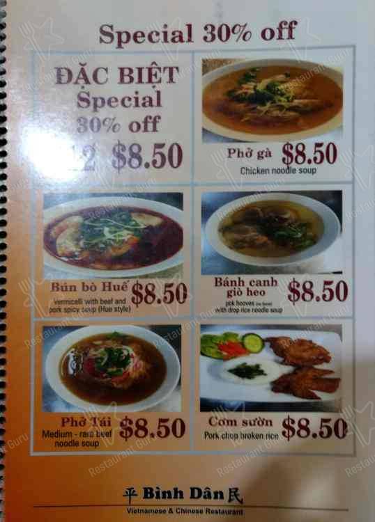 Binh Dan menu