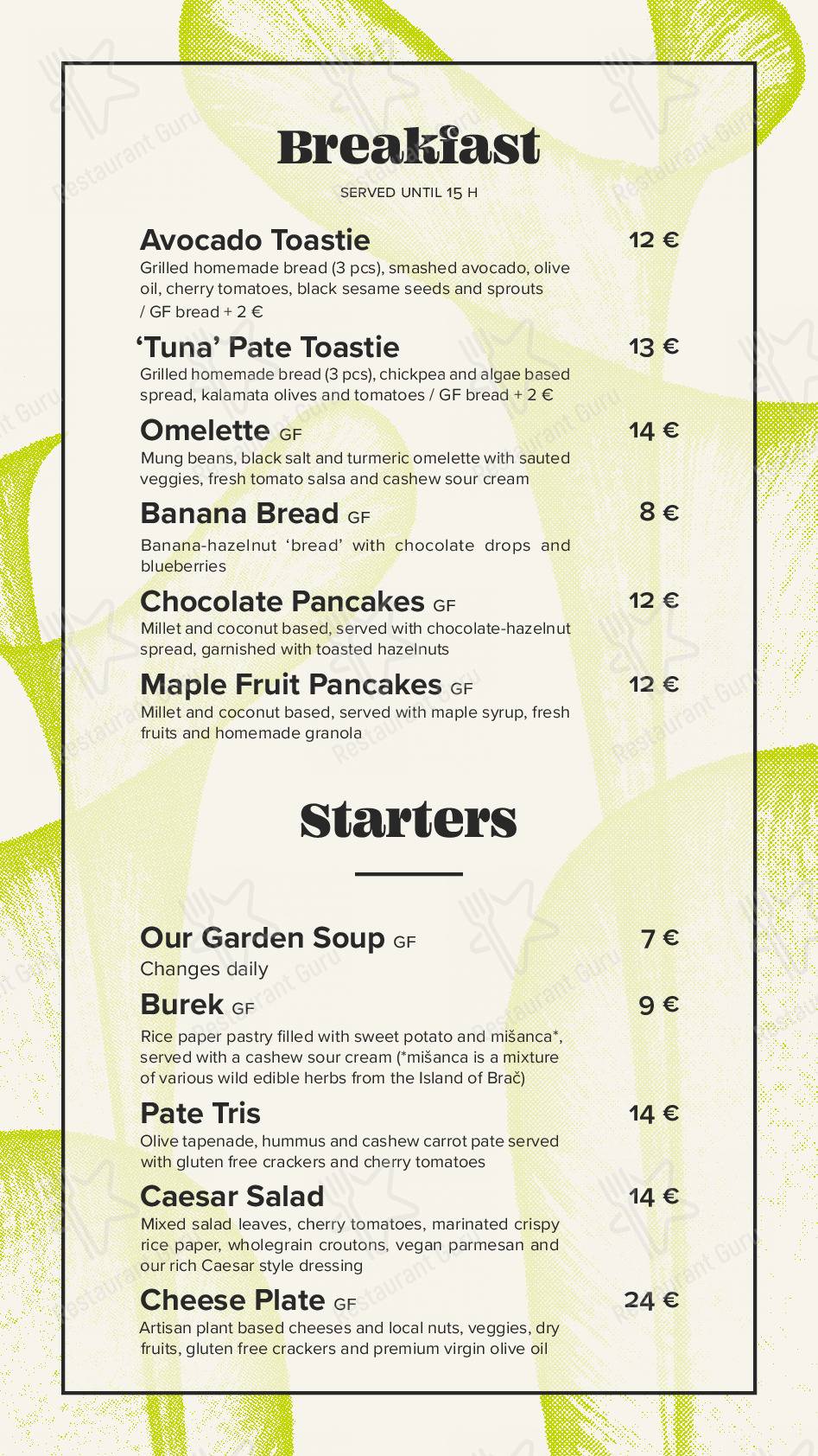 Menu di BioMania Bistro Bol - piatti e bevande