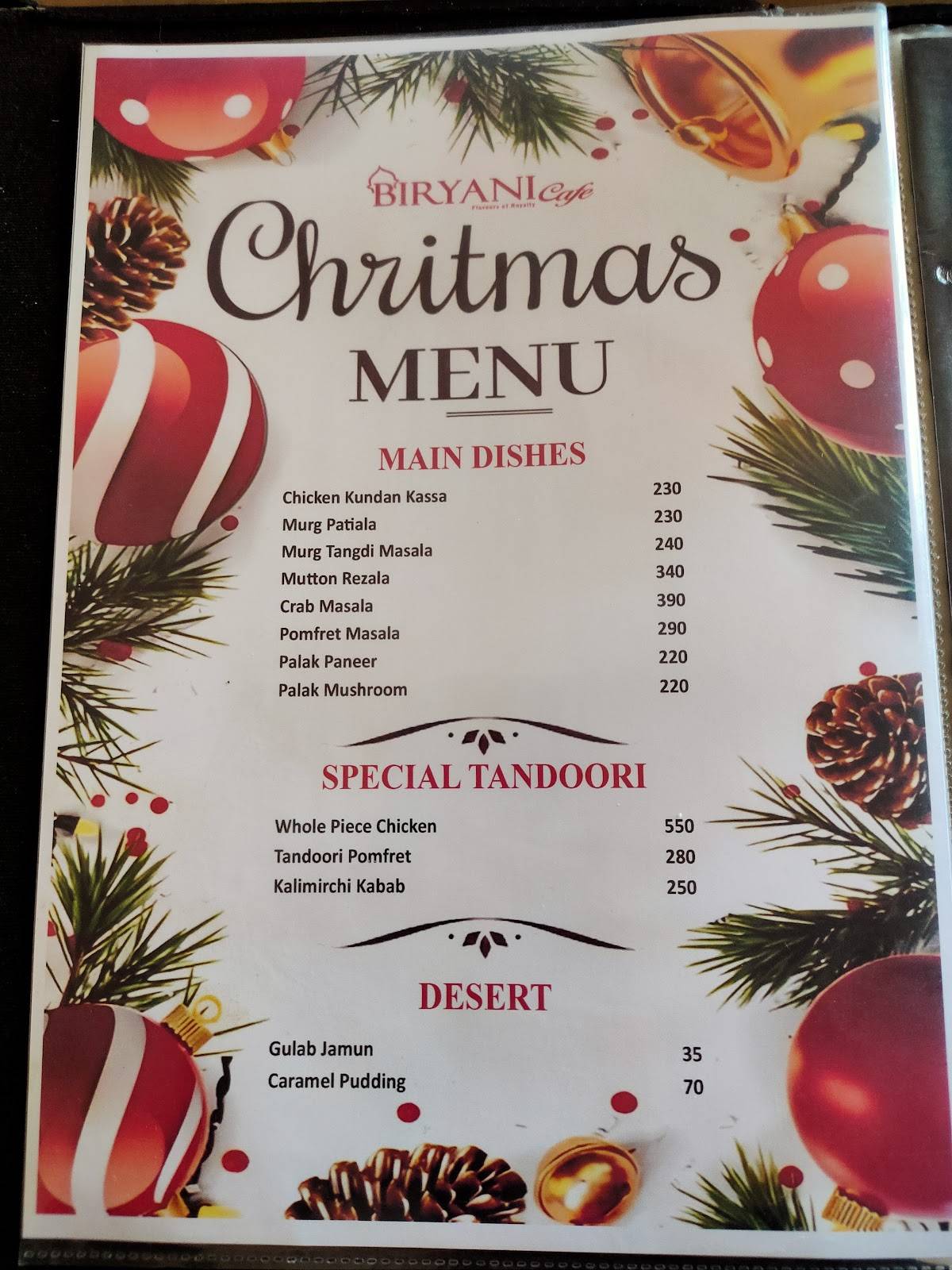 Biryani cafe menu