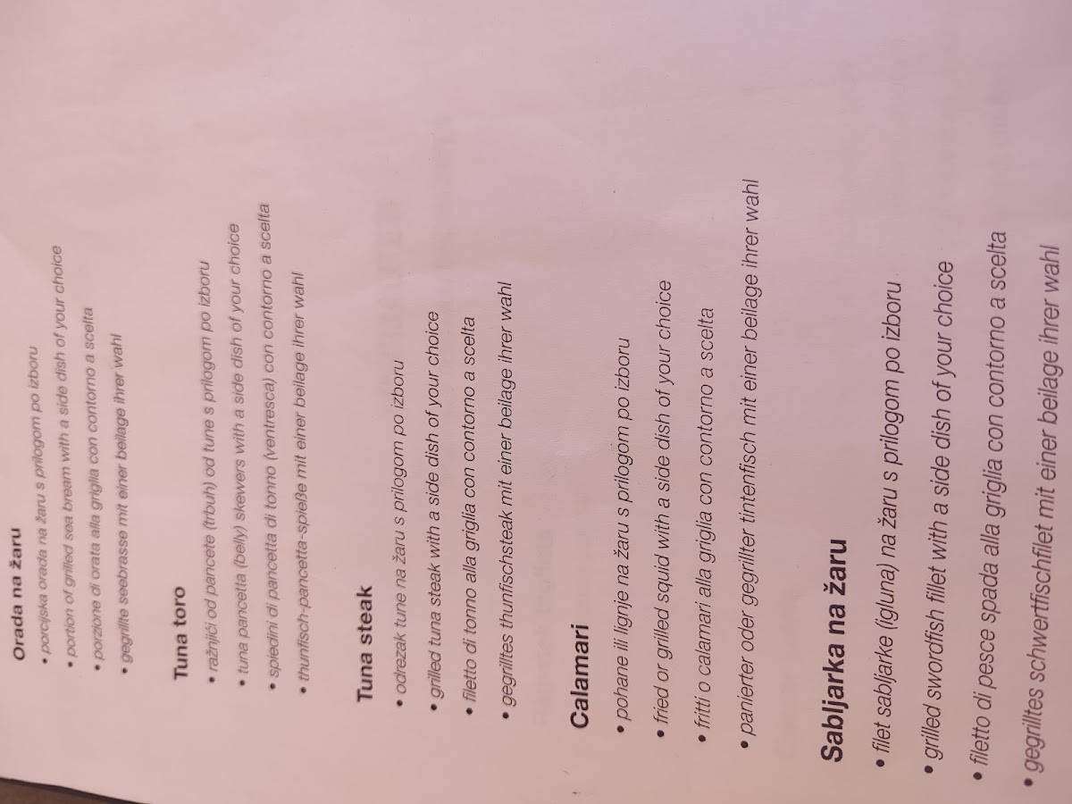 Menu di Bistro Mala Maslina 