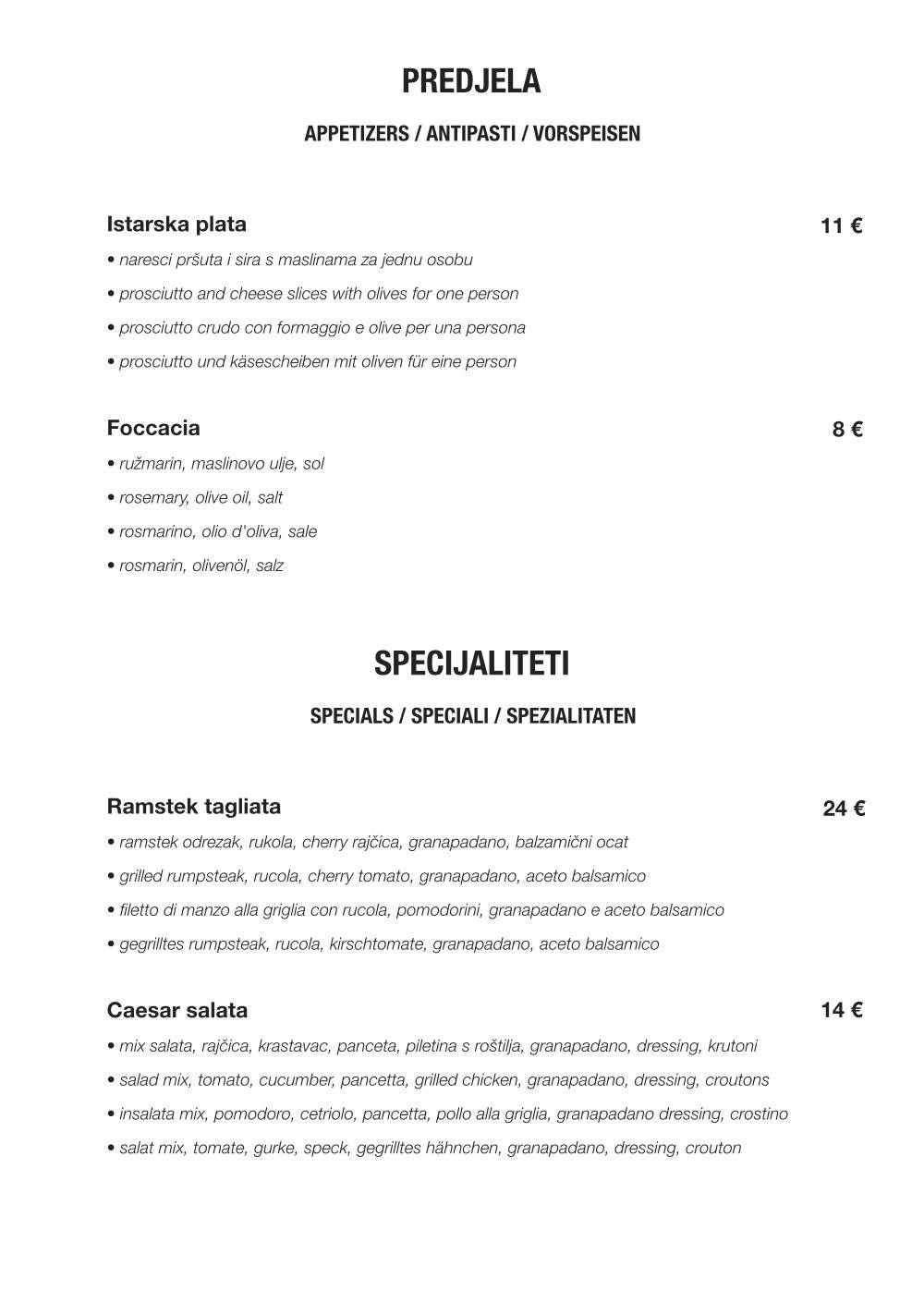 Menu di Bistro Mala Maslina 