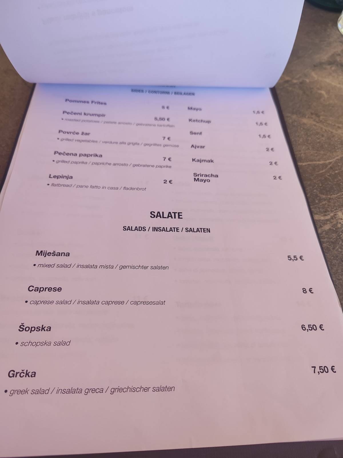 Menu di Bistro Mala Maslina 