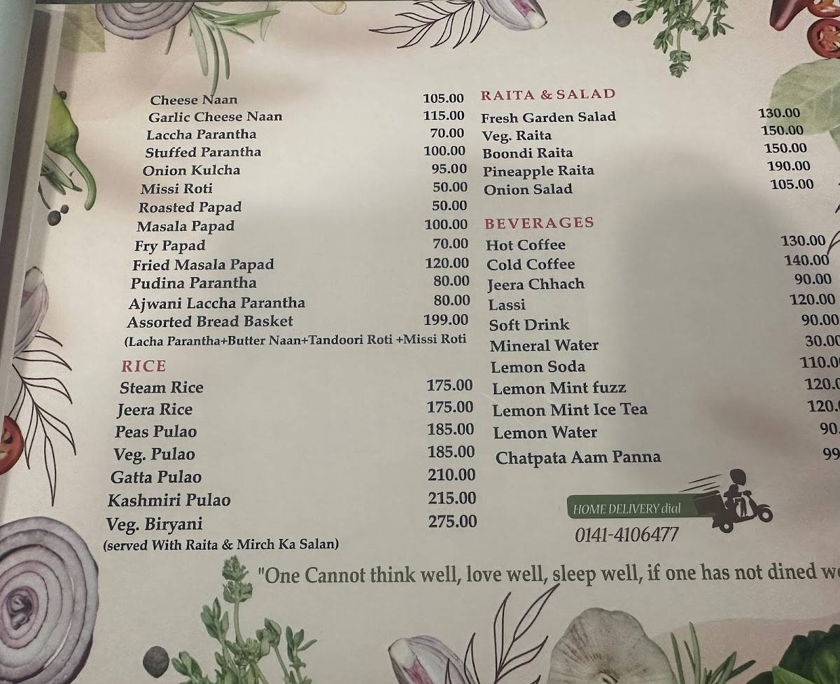 Bistro menu