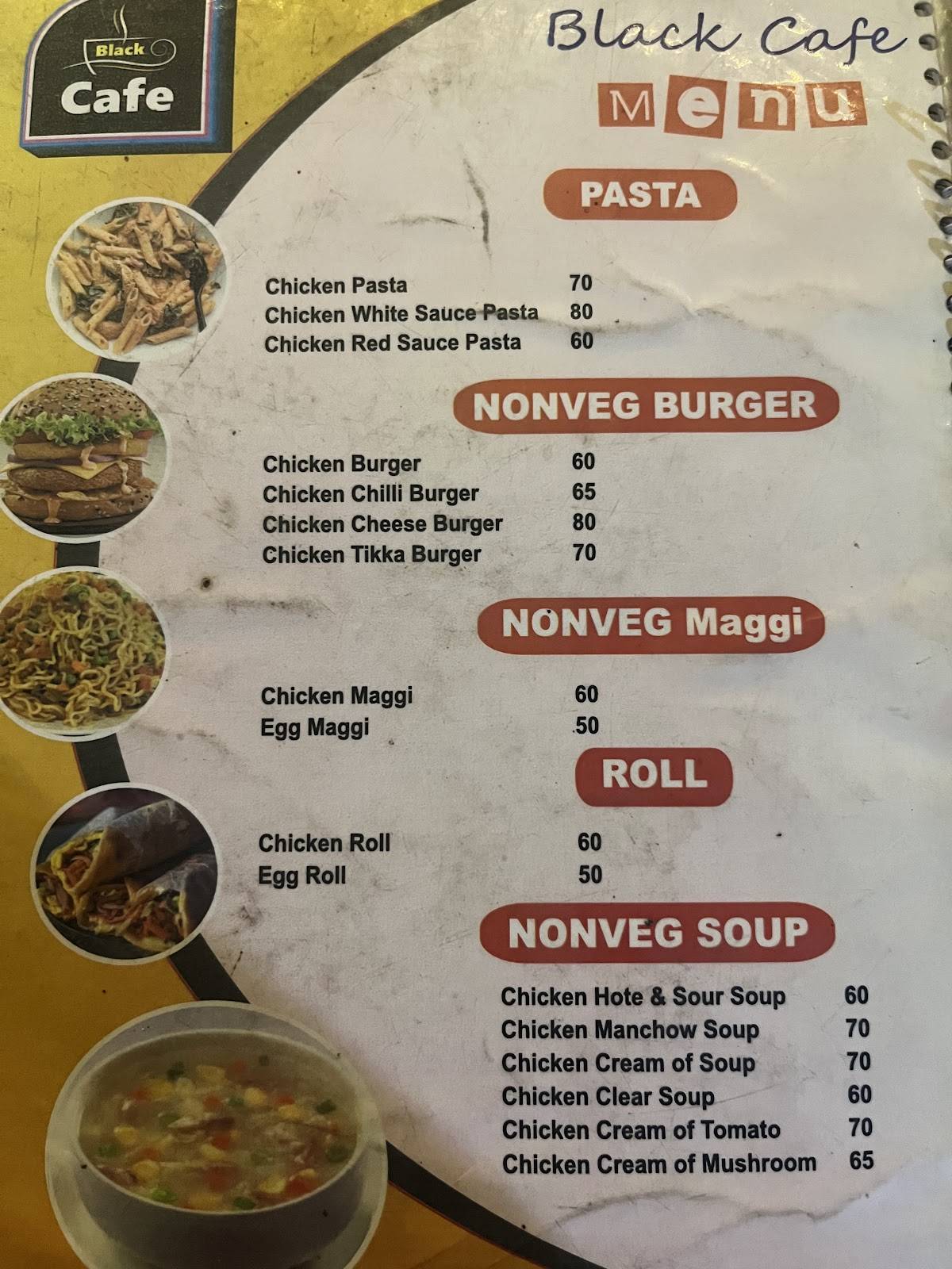 Black Lounge and Cafe menu